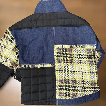 데님 체크 무늬 퀼팅 자켓