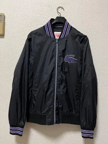 라코스테 나일론 자켓 /46 블랙 x 퍼플 악어 레터드 와펜