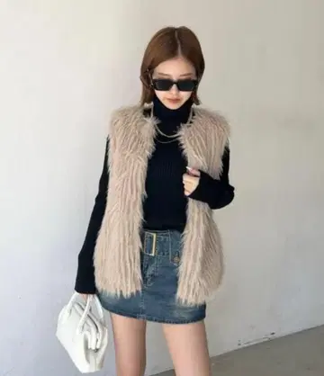 SHAGGIE 퍼 베스트 베이지