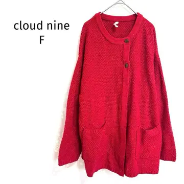 클라우드나인 니트 가디건 프론트 오픈 둥근넥 포켓 부착 루즈핏 레드