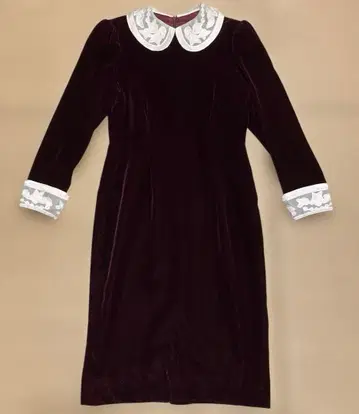 HANAE MORI 벨로아 퍼프 슬리브 원피스 11A3 레이스 레트로