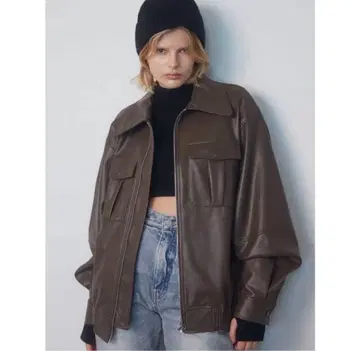 EMODA 인조 가죽 오버 블루종 다크 브라운 가죽 자켓