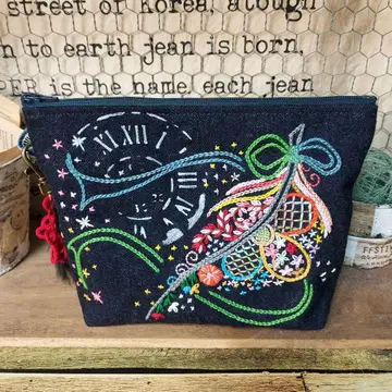 자수 데님 파우치 No.212 데님 리메이크 화장품 파우치 소품함