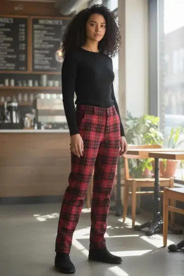 여성용 레드 블랙 체크 팬츠 빔즈 골프 신품급