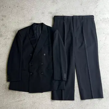 70's~80's 더블 브레스트 YZIP 블랙 수트 성인식 구제 의류