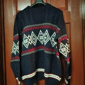 MITSUMINE 네이비 울 스웨터 기하학 패턴