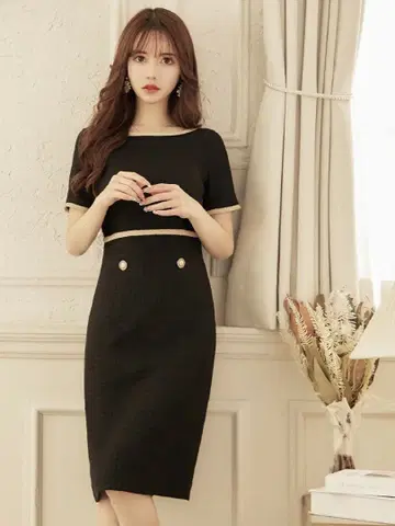 sugar 긴자 튤 블랙 반팔 원피스