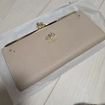 핑크 베이지 가죽 장지갑 골드 금장 장식 가마구치