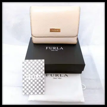 FURLA 훌라 3단 폴더형 지갑 가죽 베이지 박스 포함 더스트백 포함