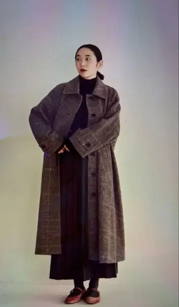 북유럽 생활 잡화점 가볍게 흔들리는 울 롱 코트 글렌체크 M