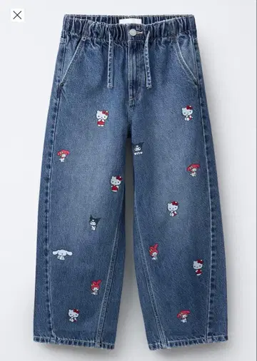 새상품 ZARA 배럴진 청바지 헬로키티 156