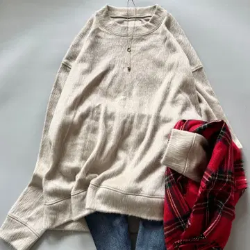 아기유 긴팔 샤기 모크넥 풀오버 베이지