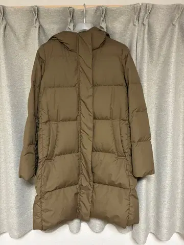 브라운 후드 부착 롱 다운 자켓 S