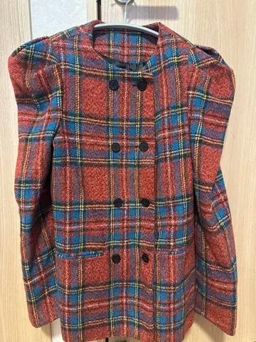 노카라 체크 자켓 빨간색