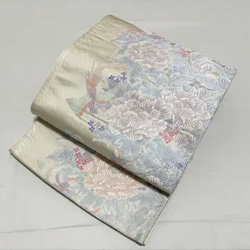 A 봉황과 모란 꽃 무늬 은사 순수 실크 후쿠로 오비 포멀 O15