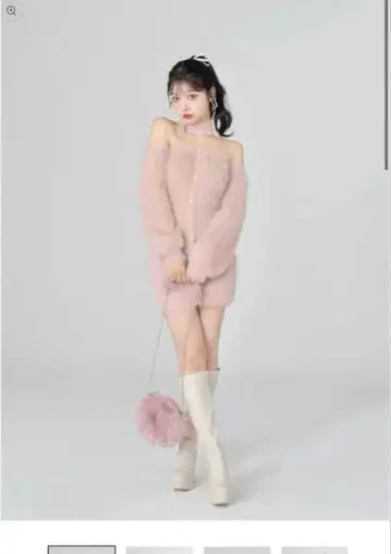 Back ribbon shaggy knit mini onepiece