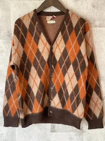 60s 모헤어 가디건 아가일 USA제