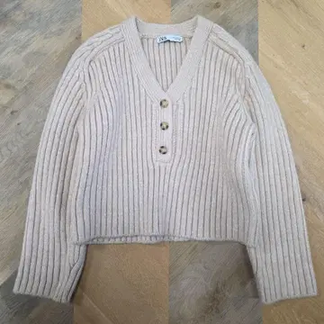 ZARA 헨리 V넥 두꺼운 원단 리브 니트 새상품급 y59