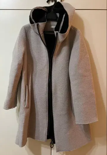 LA MONET 후드 부착 롱 코트 그레이