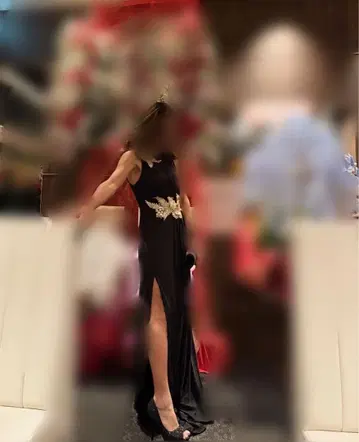 블랙 슬릿 롱 드레스 초 롱 드레스