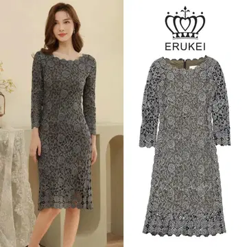 ERUKEI 엘케이 자수 레이스 미디엄 원피스 드레스