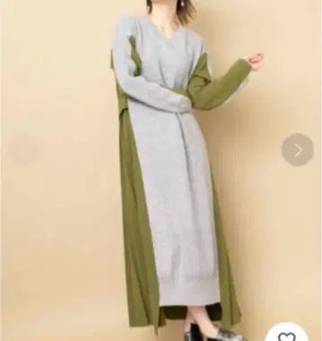 오즈모시스 니트 이소재 도킹 플리츠 원피스