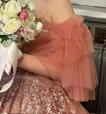 컬러 드레스용 핑크 복슬복슬 소매