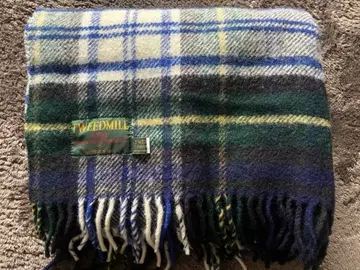 [ 새상품 ] TWEEDMILL 울 타탄 체크 패턴 대형 스톨