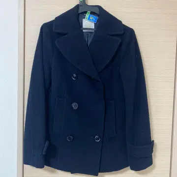 네이비 더블 버튼 피 코트