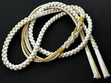 후리소데용 순수 실크 허리띠 오비 고정 띠 펄 비즈 장식 포함 화이트/금