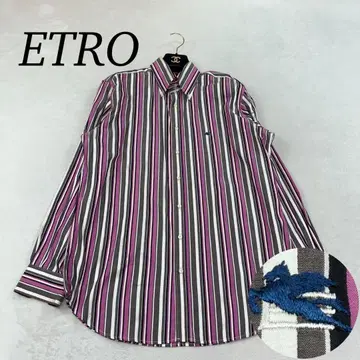 K258 L 에트로 이탈리아제 스트라이프 로고 자수 셔츠 핑크 남성용