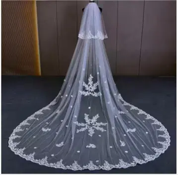 롱 웨딩 베일 화이트 레이스 장식