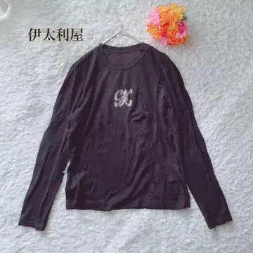 이타리야 [ S ] 블랙 긴팔 T셔츠 스톤 자수 캐주얼