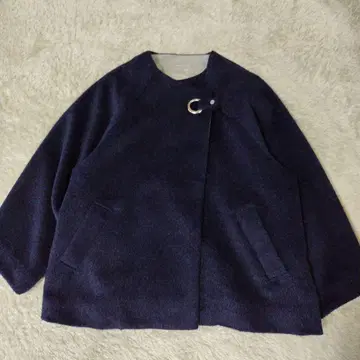 palm RICHE 바이컬러 샤기 코트 M 네이비