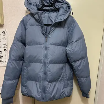 그레이 후드 부착 다운 자켓