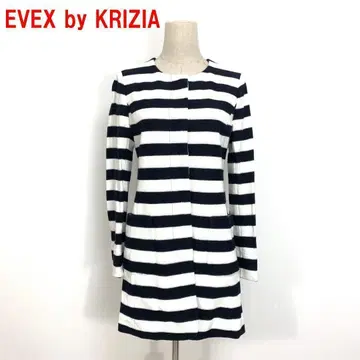 A4376 에벡스 바이 크리치아 롱 코트 면 보더 화이트 블랙 40