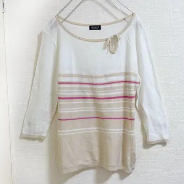 소니아 리키엘 코튼 니트 보더 상의 엘레강트 리본