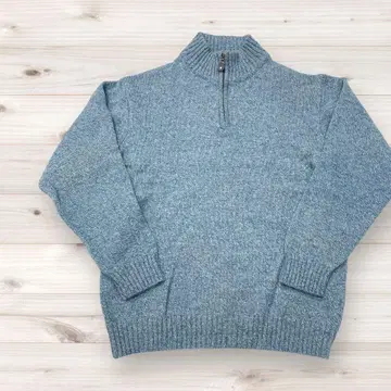 그린 계열 하프 지퍼 니트 스웨터 울 100%