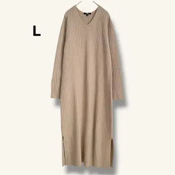 UNIQLO 리브 니트 롱 원피스 아크릴 울 V넥 슬릿