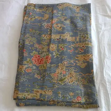 파란색 꽃무늬 실크 코몬 기모노, 소매 길이 46cm, 단의