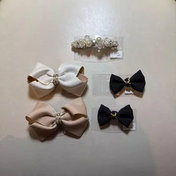 리본과 펄 헤어 액세서리 세트