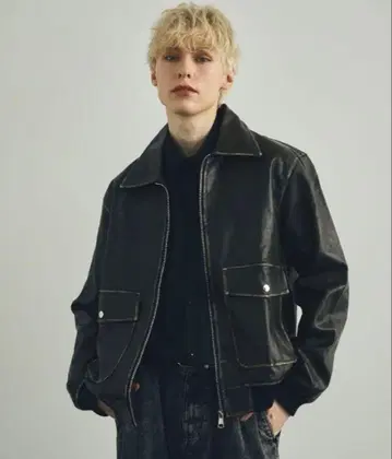 빈티지 스타일 합성 피혁 오버 사이즈 지퍼 재킷