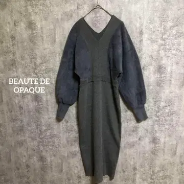 [보테도 오페크] 페더 MIX 니트 원피스 개성있는 차콜 그레이 M