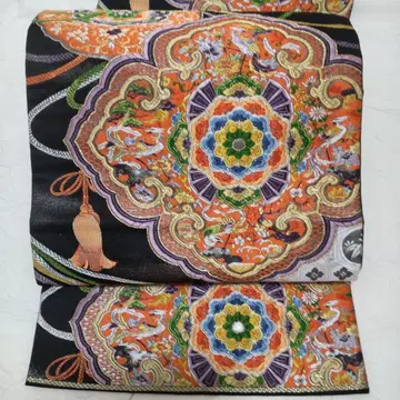 순수 실크 안쪽 거울 코 문양 직조 후쿠로 오비 (910)