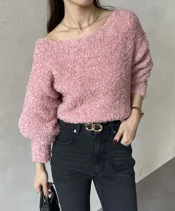 리본 얀 숏 니트 핑크