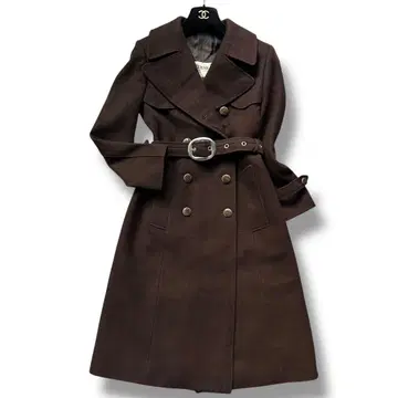 새상품급 허니노 체스터 코트 더블 롱 벨트 여성용 브라운