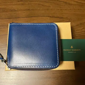 PRODCT WARRANTY 파란색 가죽 접이식 지갑
