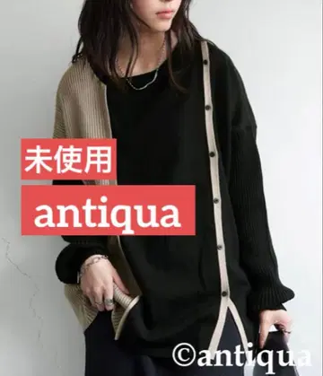 [ 미사용 ] antiqua 안티카 배색 절개 니트