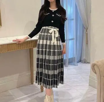 An MILLE 비쥬 체크 니트 원피스 안미르