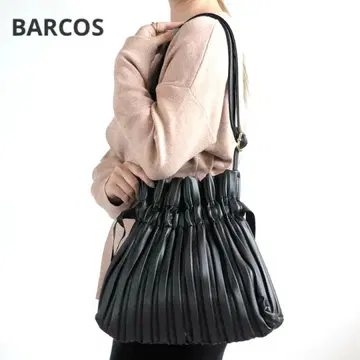 BARCOS 발코스 복조리 플리츠 숄더백 PU 가죽 블랙